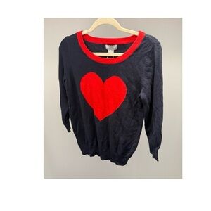 JCPenney Blue and Red Crew Neck Sweater with Heart Design